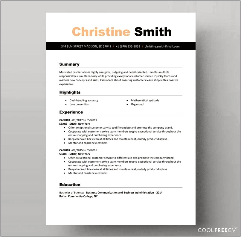 1 Page Coach Resume Template With Picture