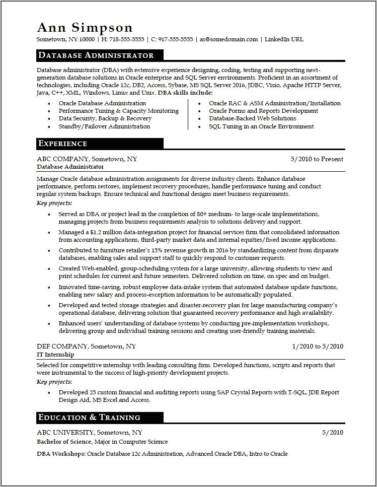1 Year Experience Resume Format For Oracle