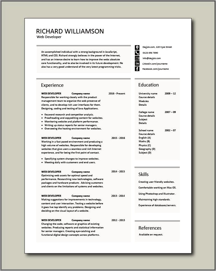 1 Year Experience Resume Format For Php Developer