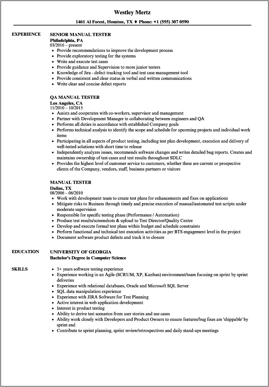 1 Year Experience Resume Format For Testing