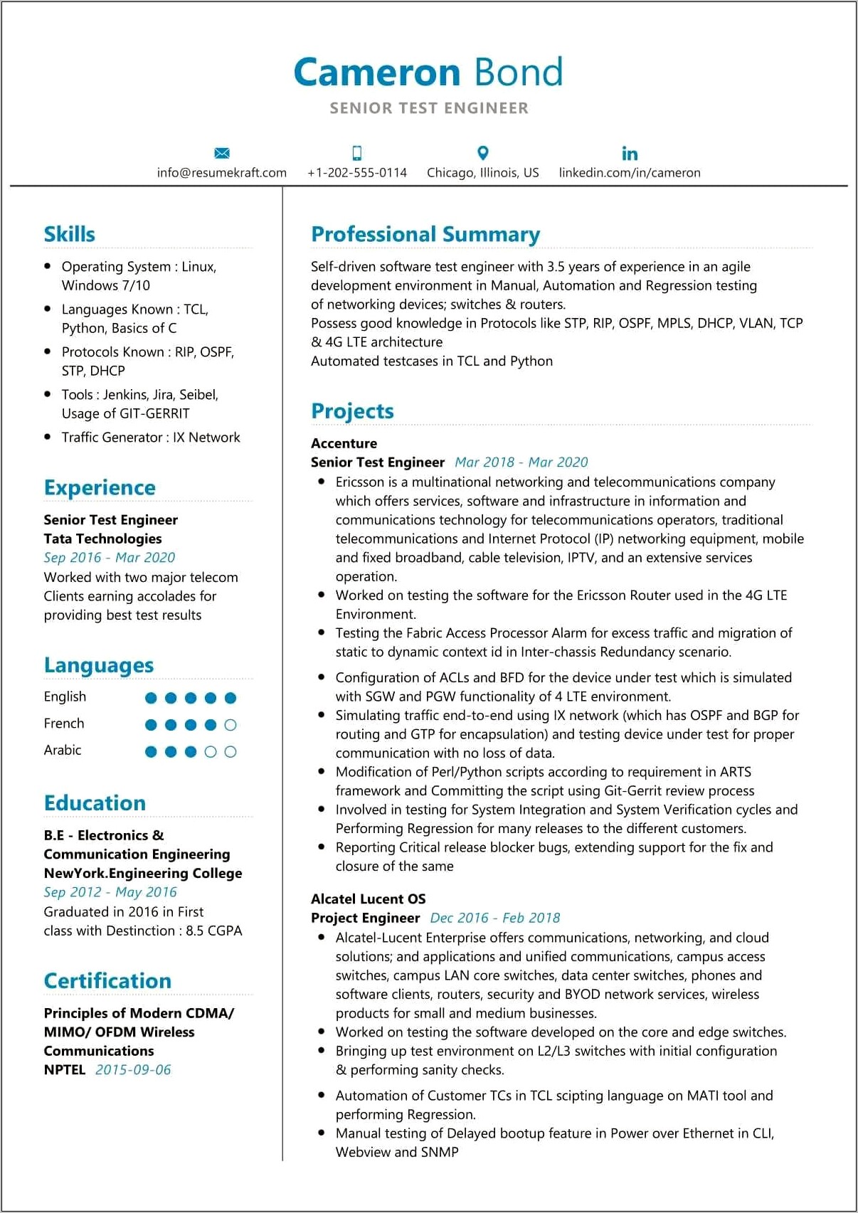 1 Year Experience Resume Sample For Testing