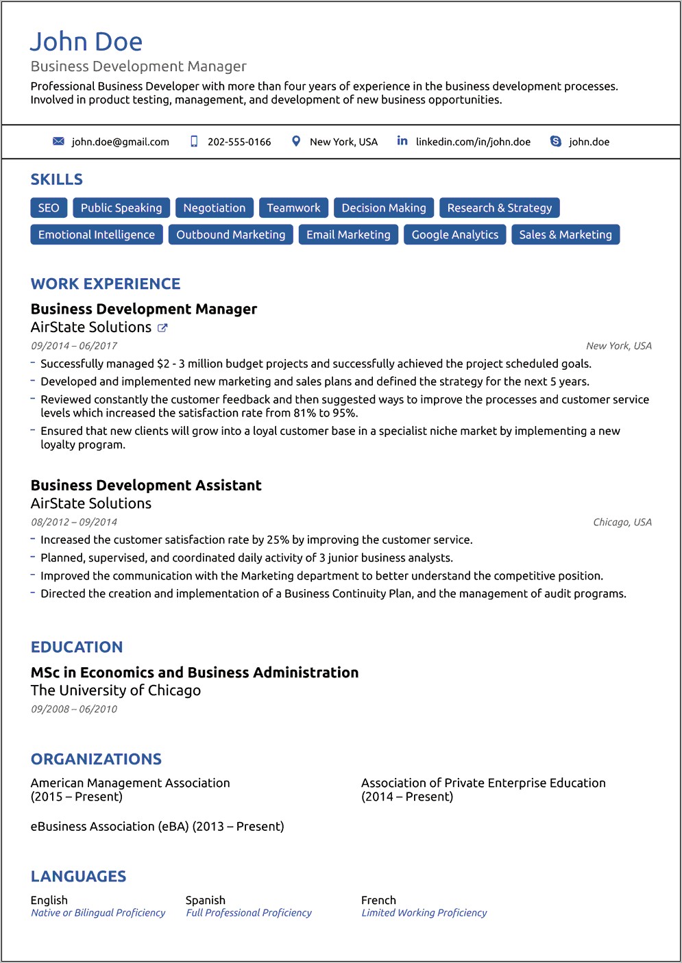 10 Year Experience Resume Example