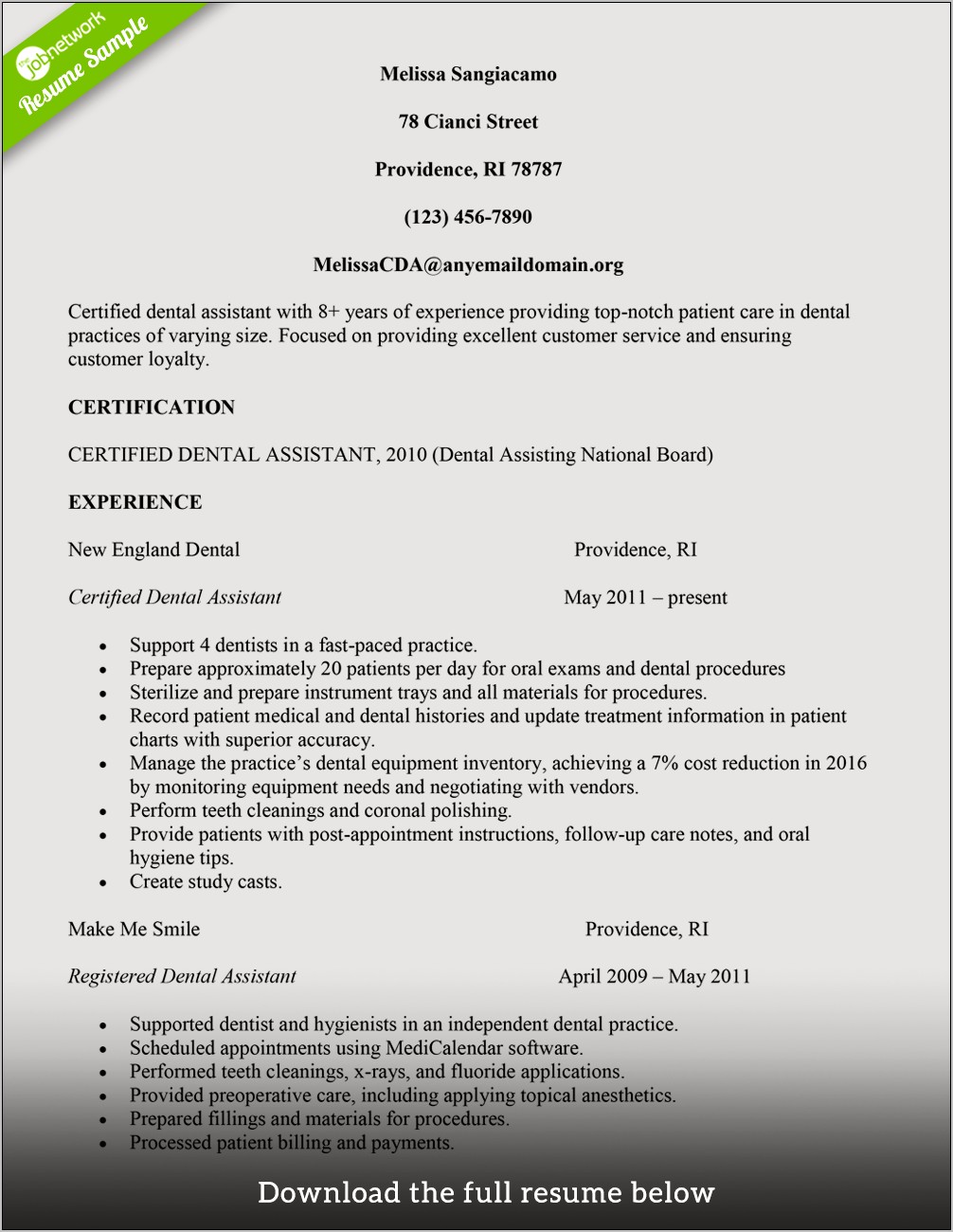 10 Years Experience Dental Receptionist Resume