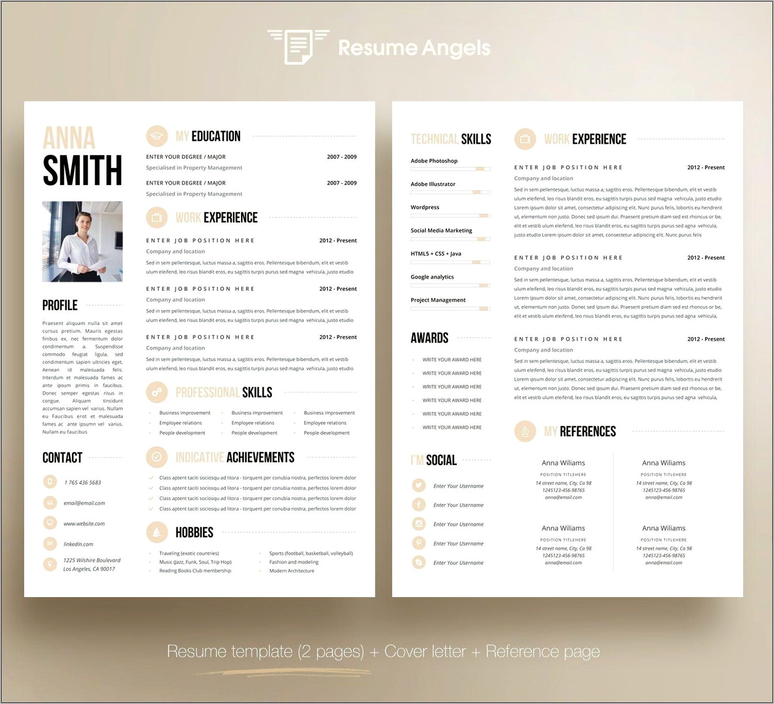 2 Page Clean Resume Word With Picture