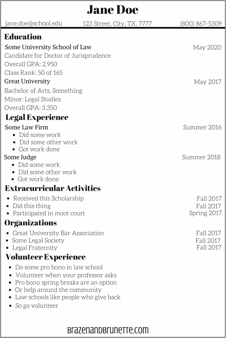 2 Page Resume For Law School