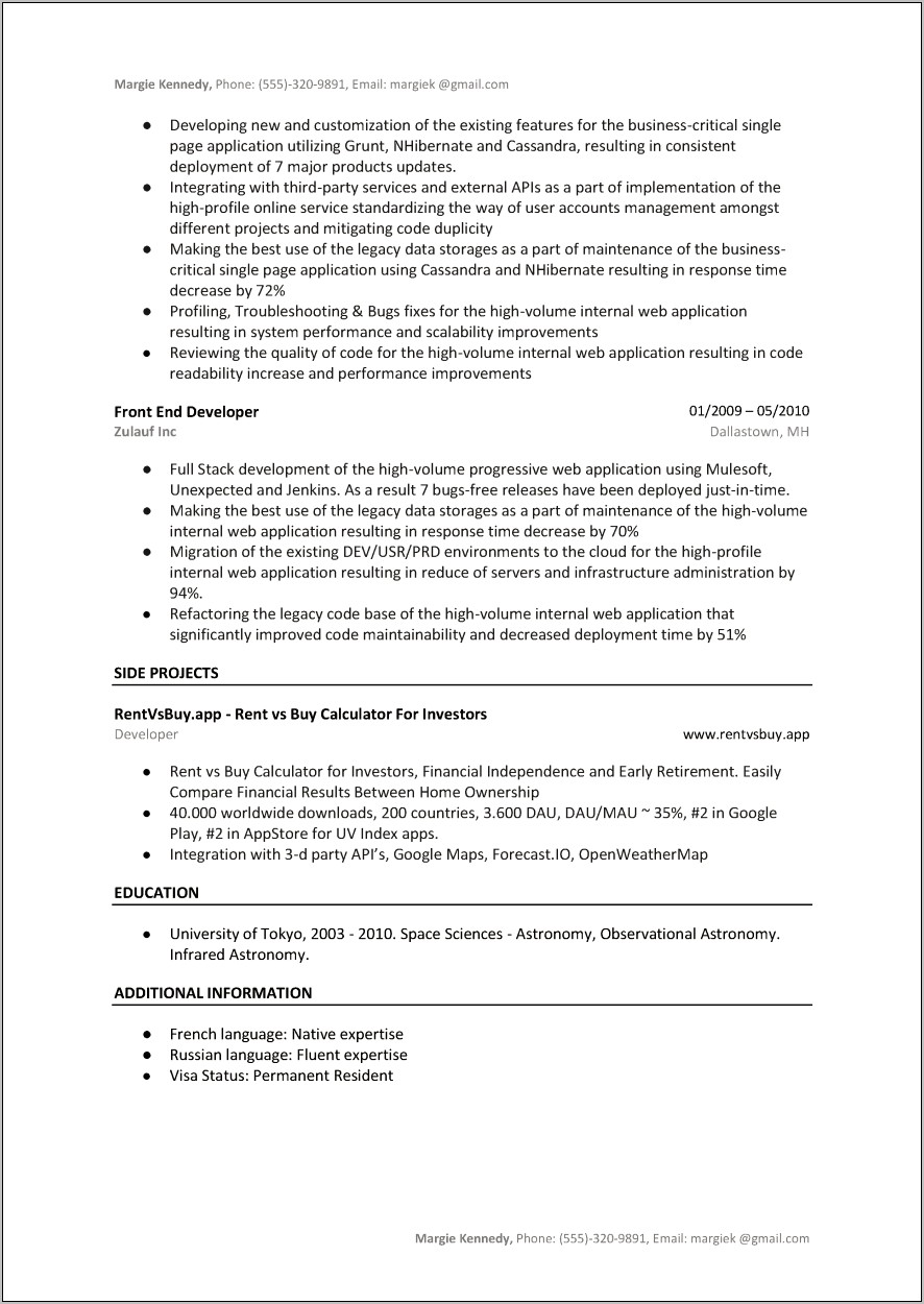 2 Year Experience Resume Format For Developer