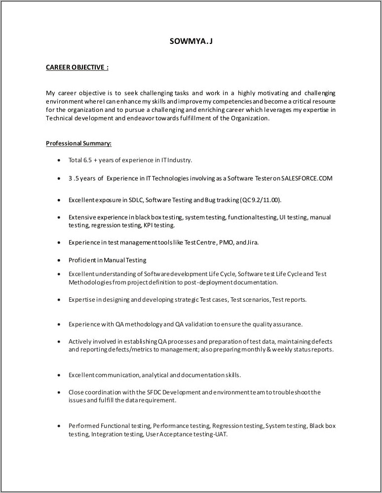 2 Year Experience Resume Format For Testing
