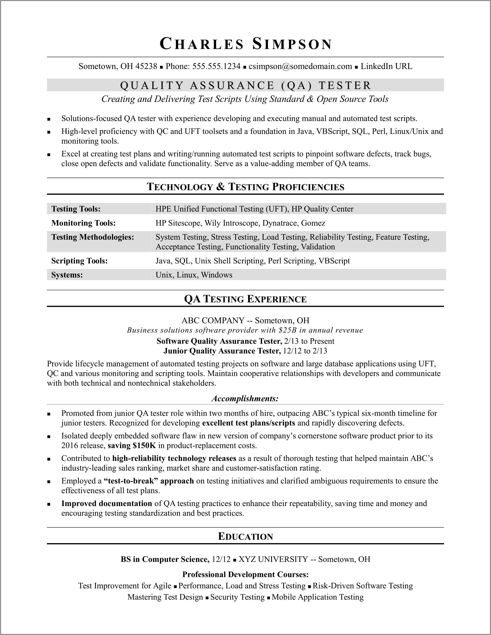 2 Years Automation Testing Experience Resume