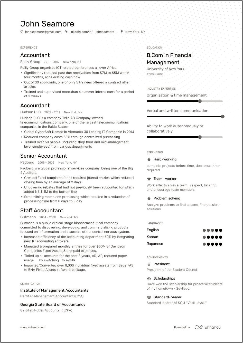 2 Years Experience Resume Format For Accounting