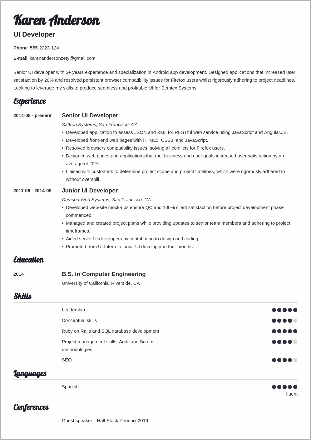 2 Years Experience Resume Format For Ui Developer