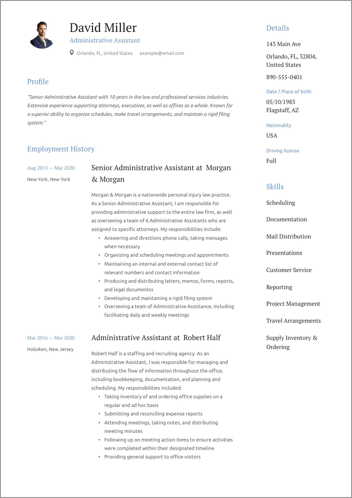 2015 Resume Template For Administrative Assistant