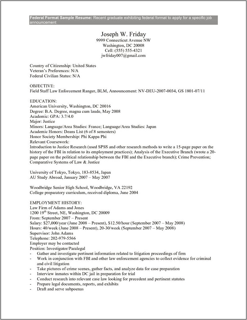 2018 Resume Format Template Sample Usajobs