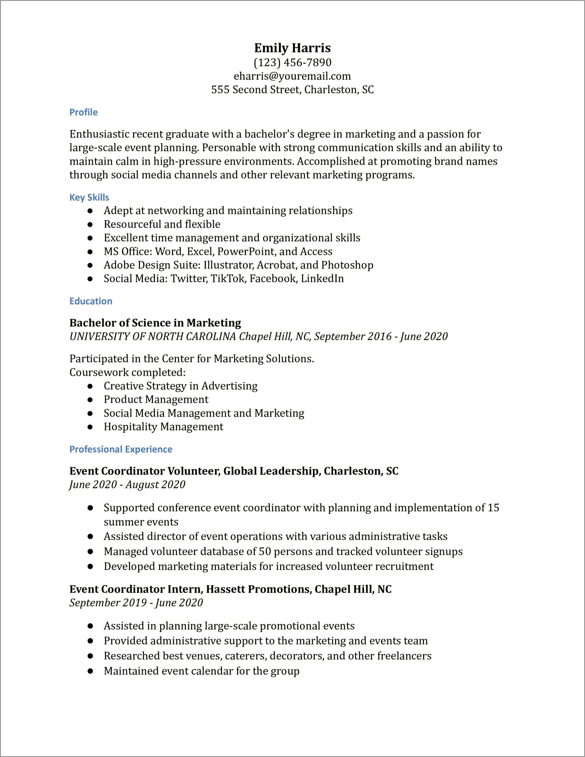 2019 Resume Examples For Event Specialist