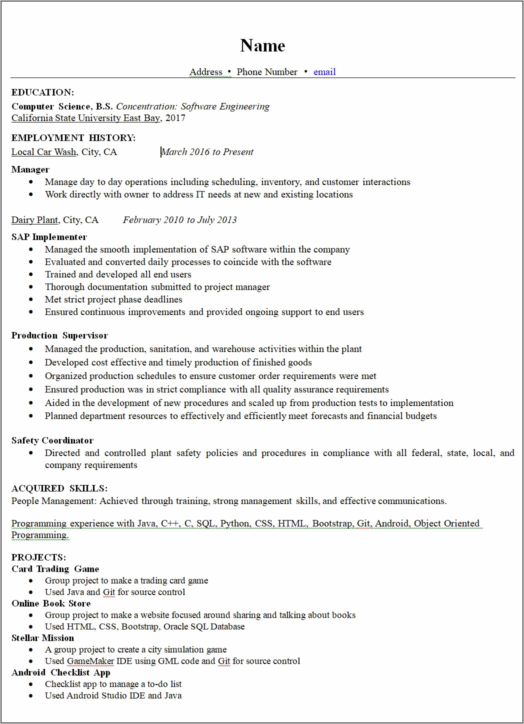 28 Year Old Only One Job On Resume