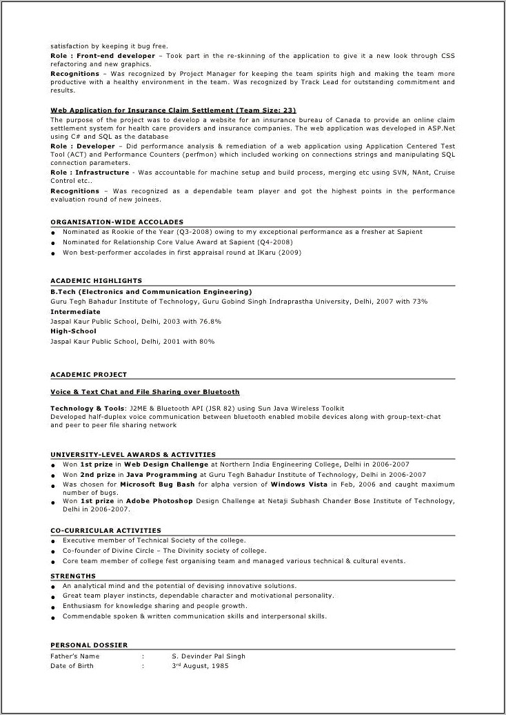 3 Year Experience Resume Format For Developer