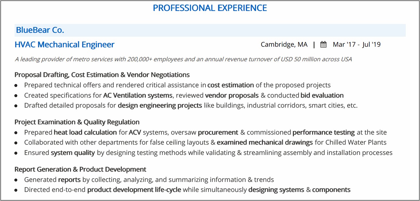 3 Years Experience Hvac Project Engineer Resume