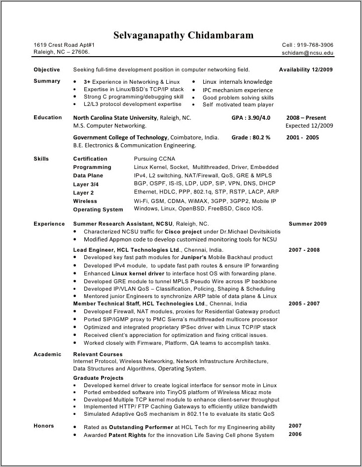 3 Years Experience Resume In Networking