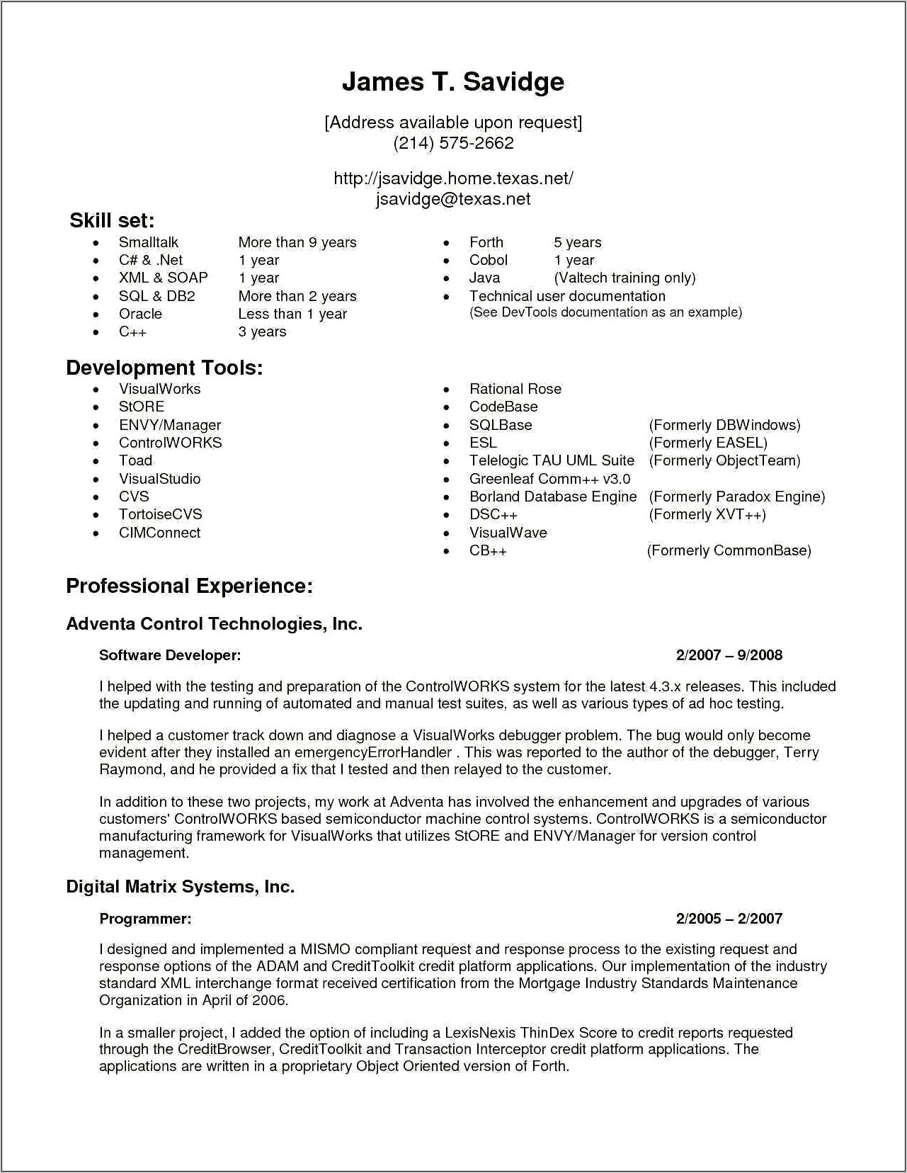 4 Year Experience Resume Format For Developer