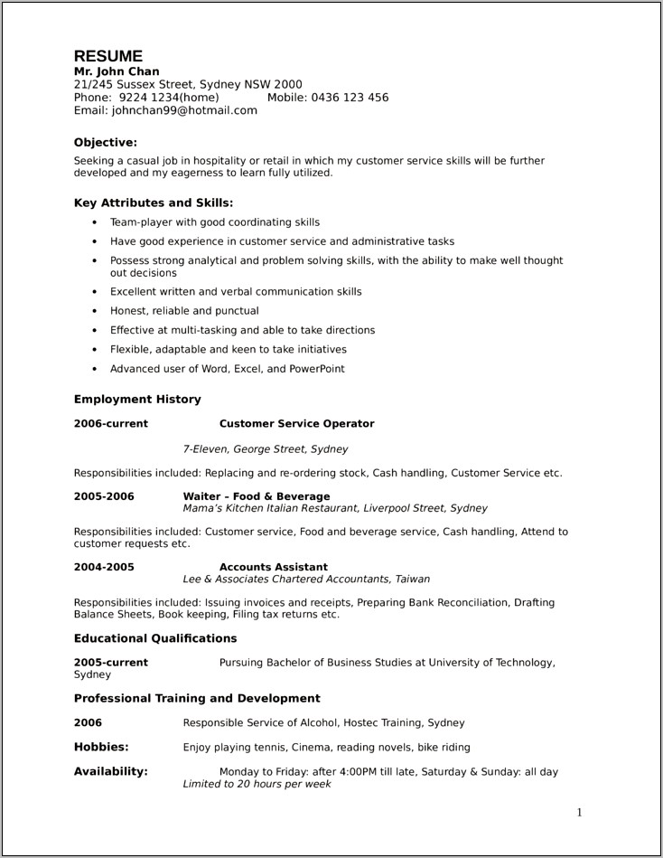 7 11 Job Description For Resume