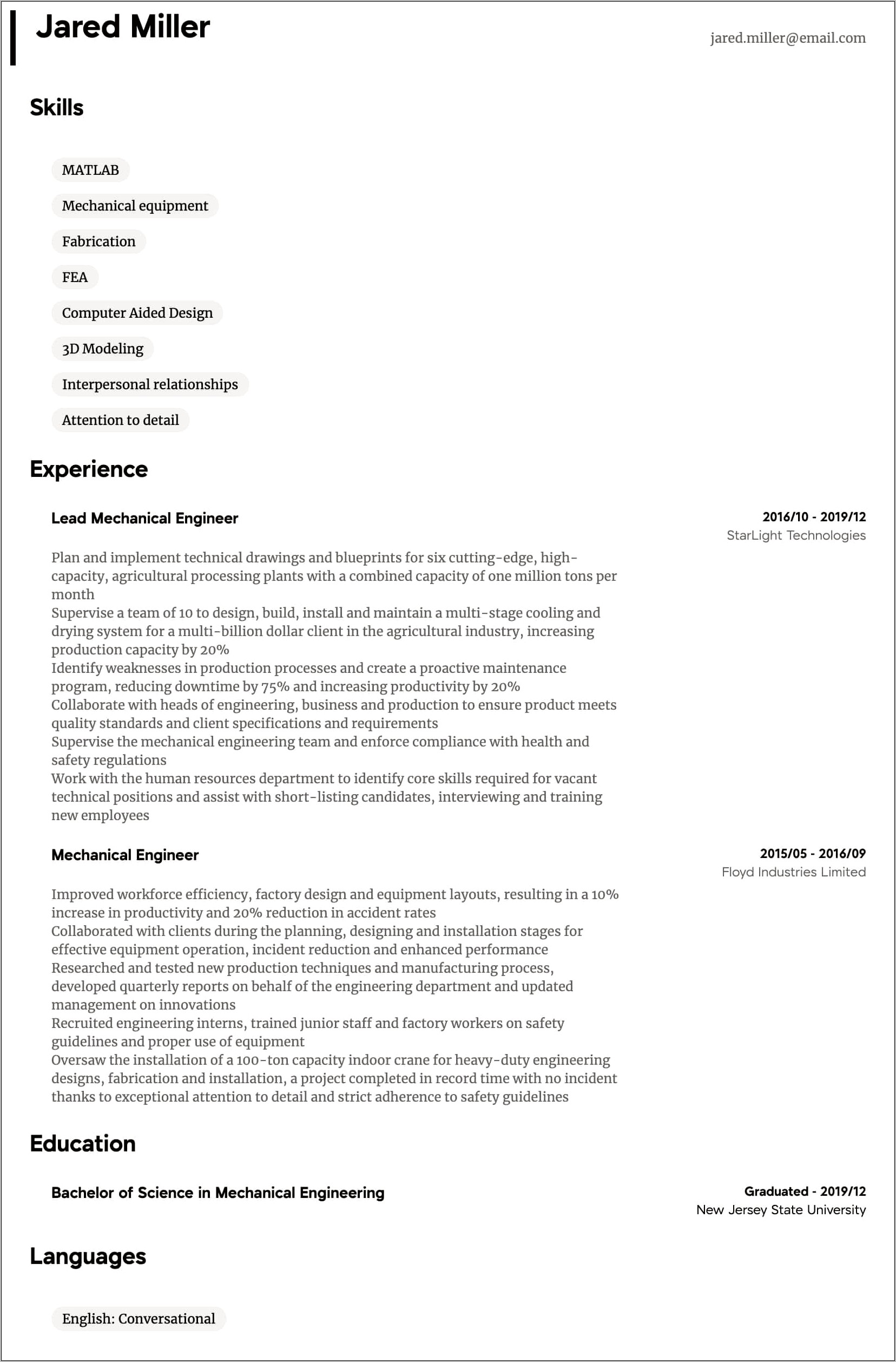 8 Year Experience Resume Format For Mechanical Engineer