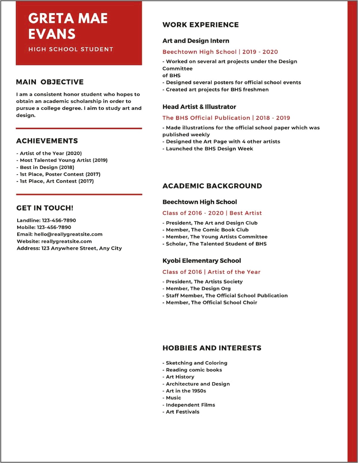 8th Grade Resume Template For High School