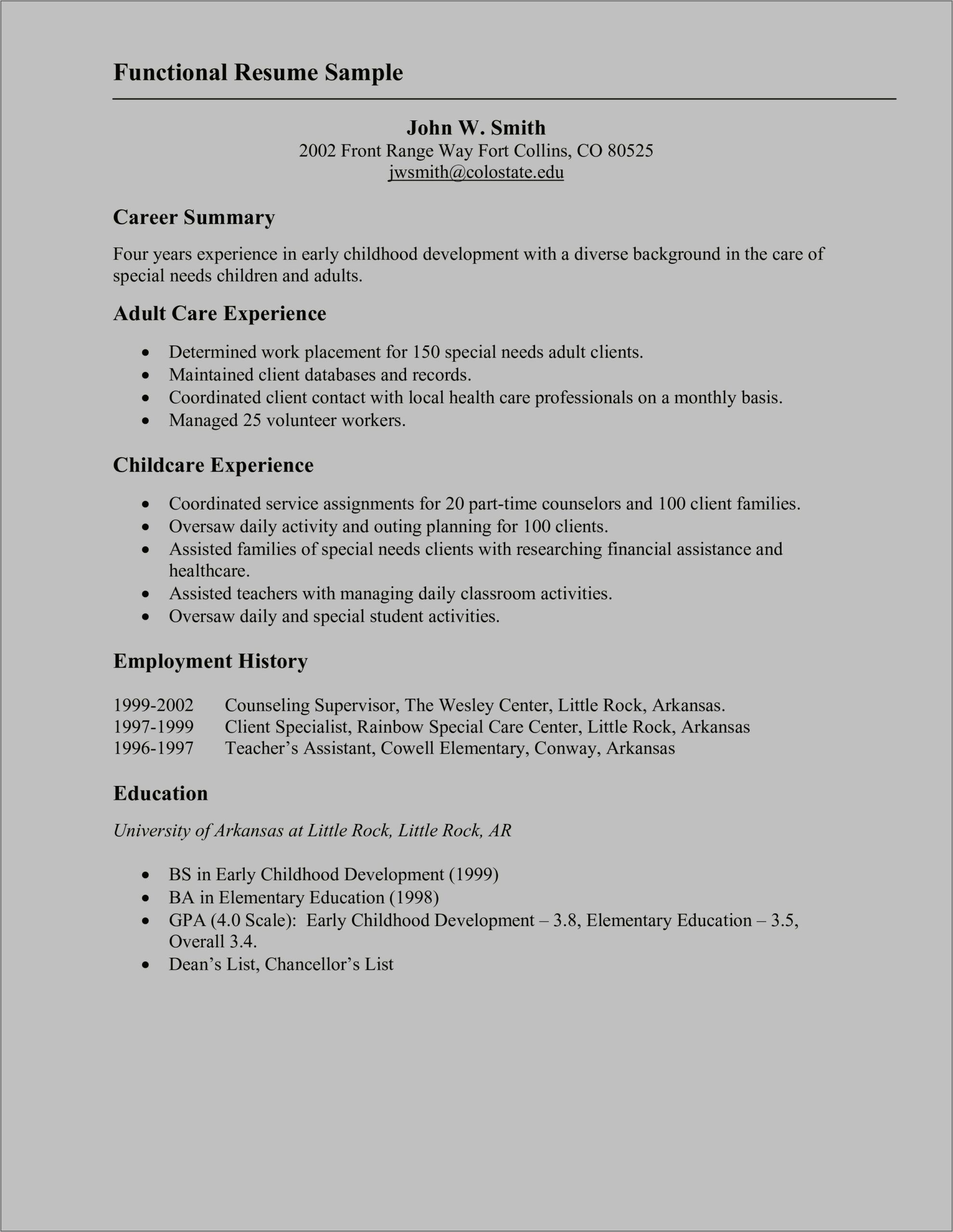 A Chrono Functional Resume For Instructors Examples
