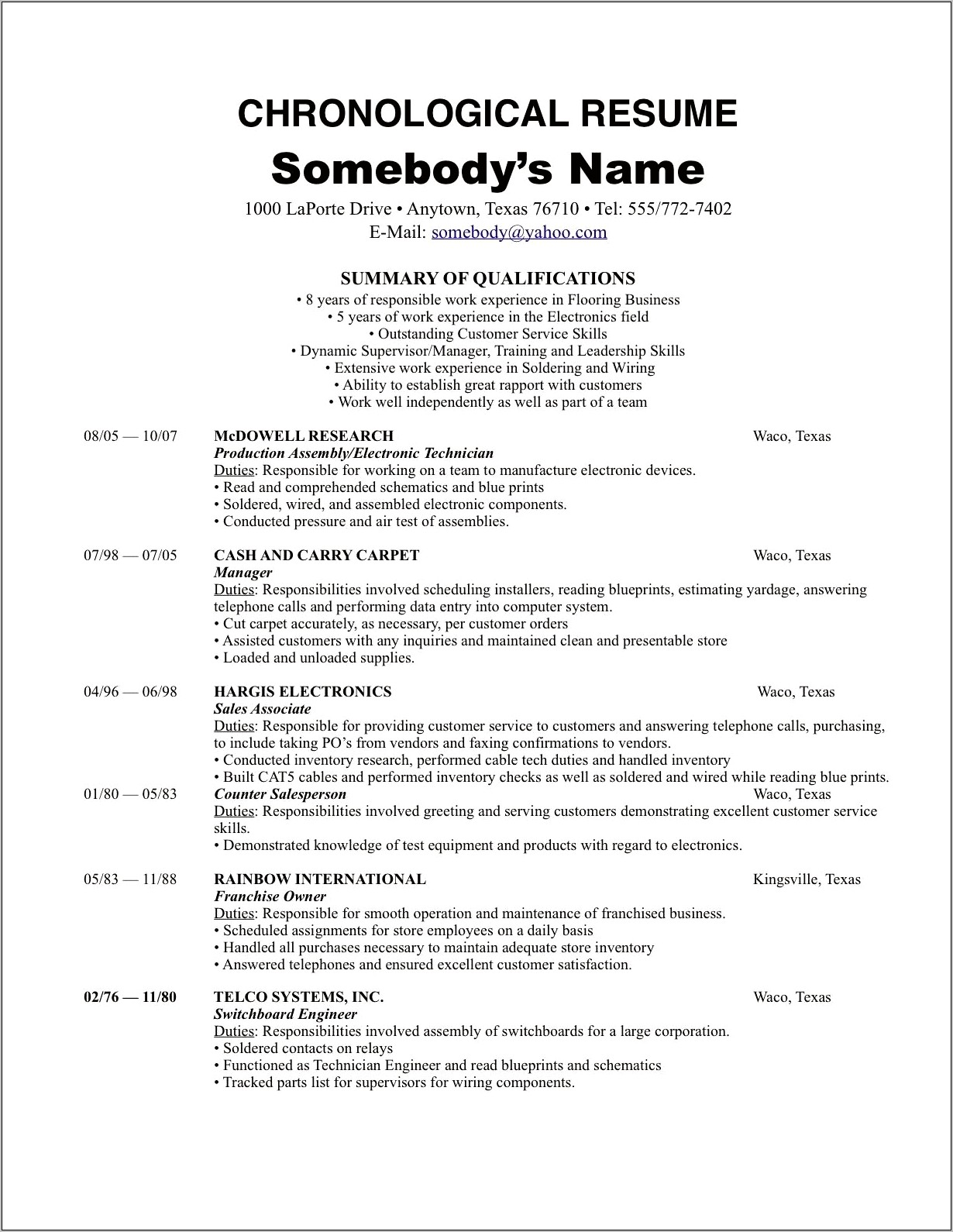 A Fuctional Resume Lists Jobs Chronologically