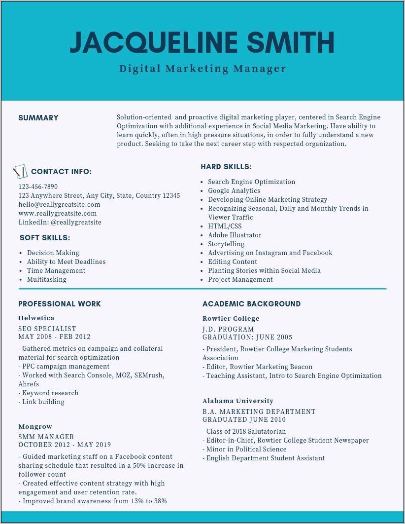 A Good Content Writer And Digital Market Resume