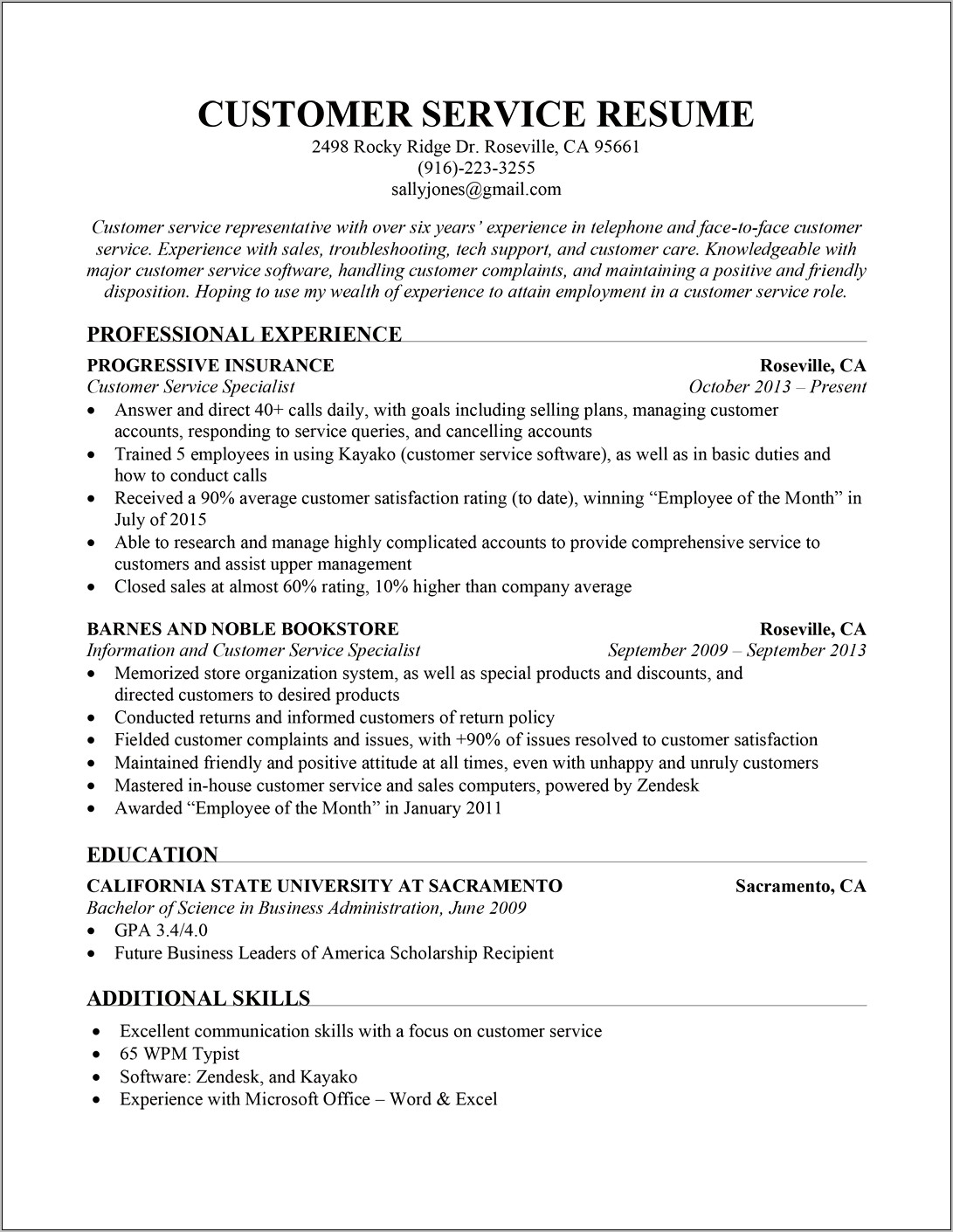 A Good Resume Example For Customer Service