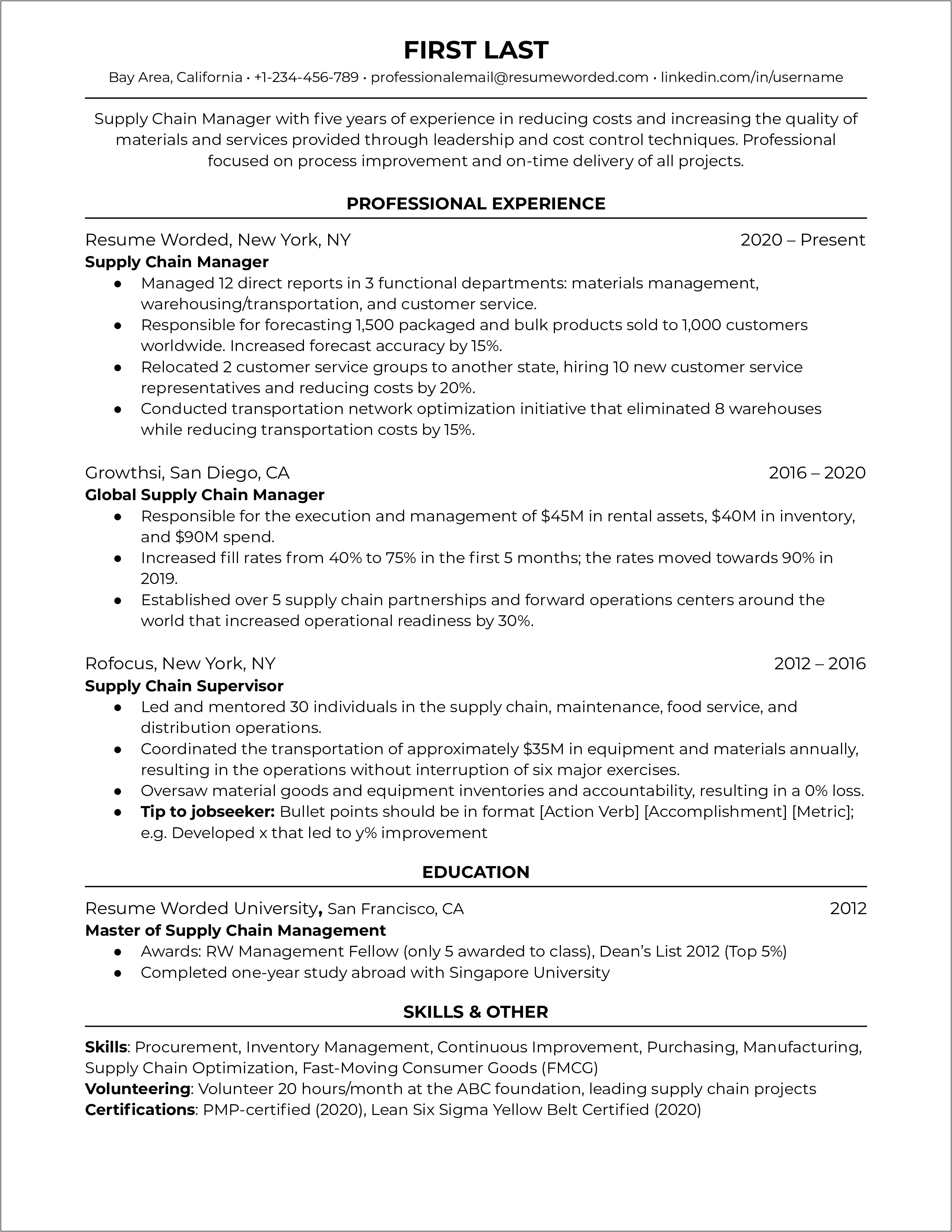 A Good Resume Summary For Supply Chain