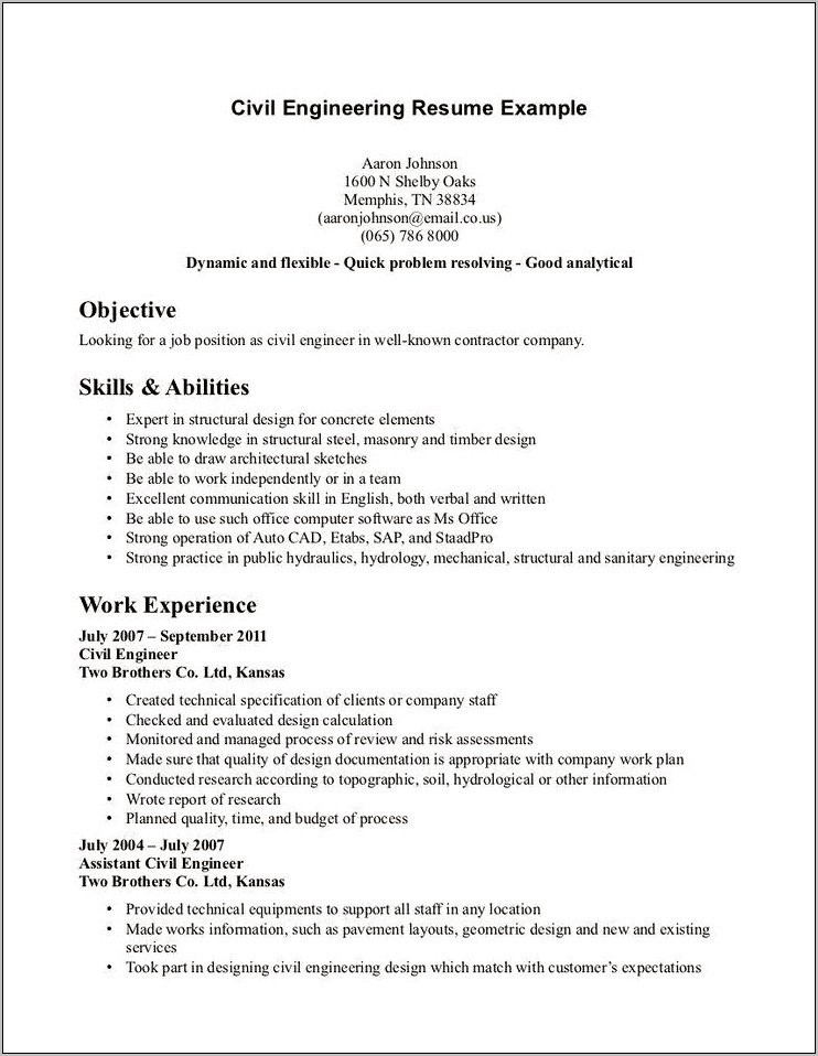 A Good Summary For Entry Civil Engineer Resume