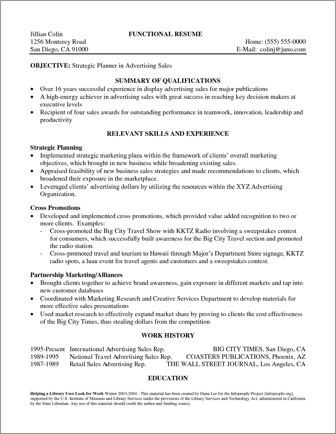 A Good Summery Example On A Resume