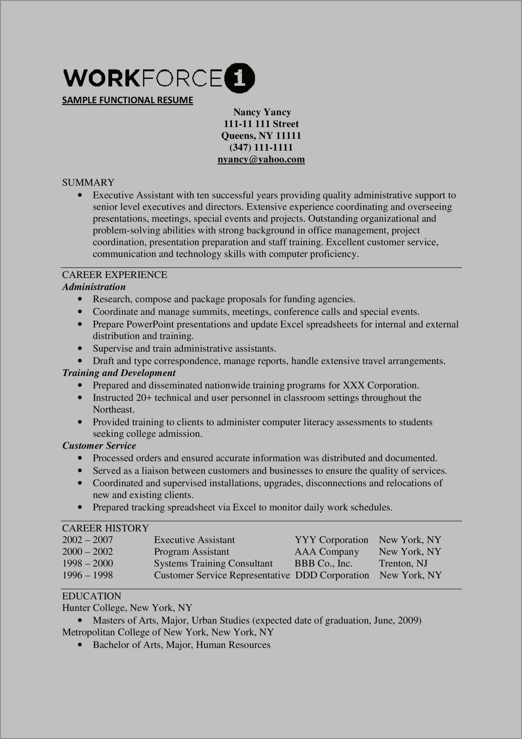 A Sample Of A Functional Resume