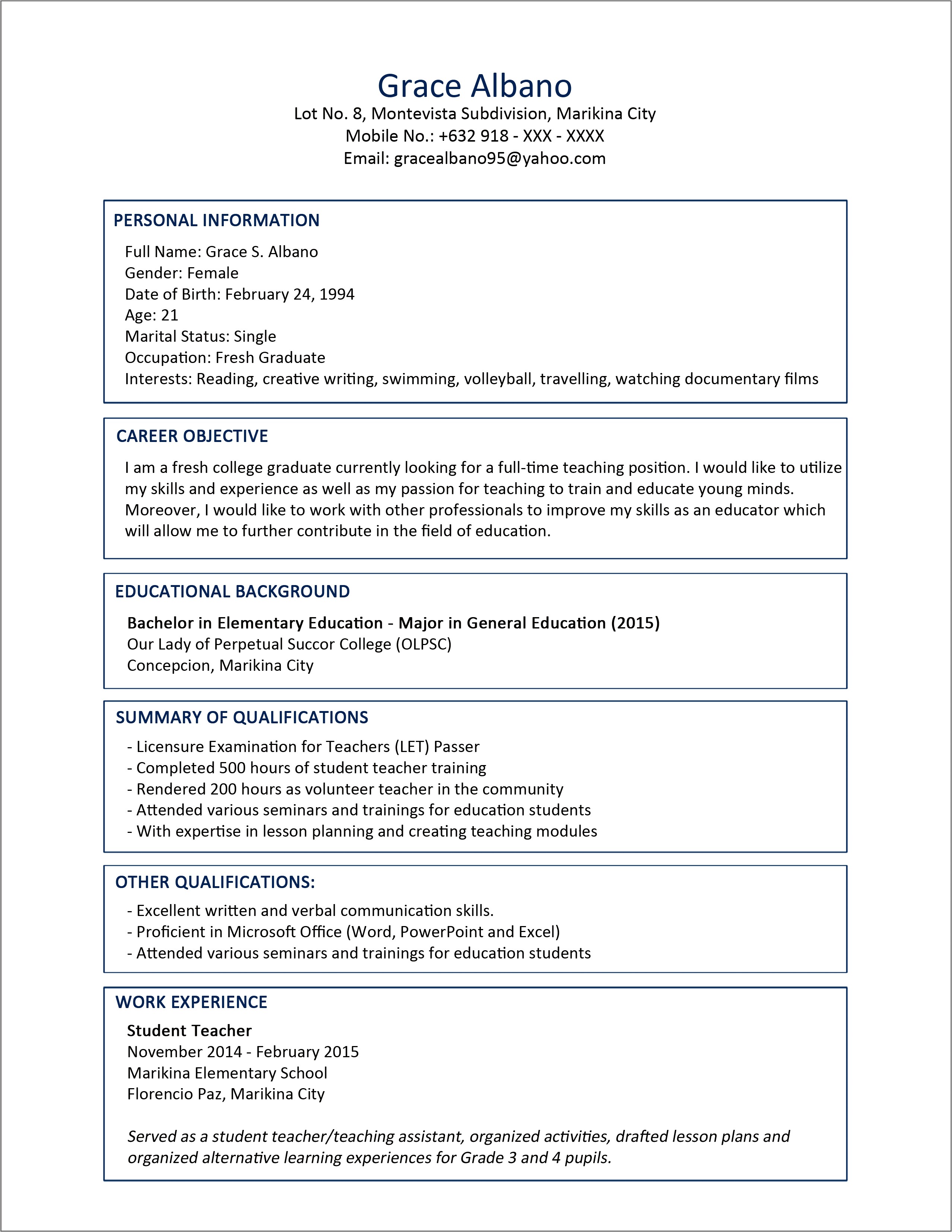 A Sample Of Resume Objective