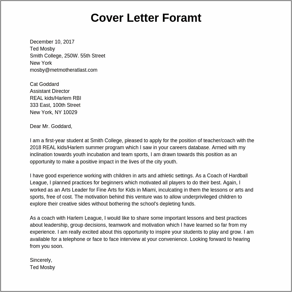 A Sample Resume And Cover Letter