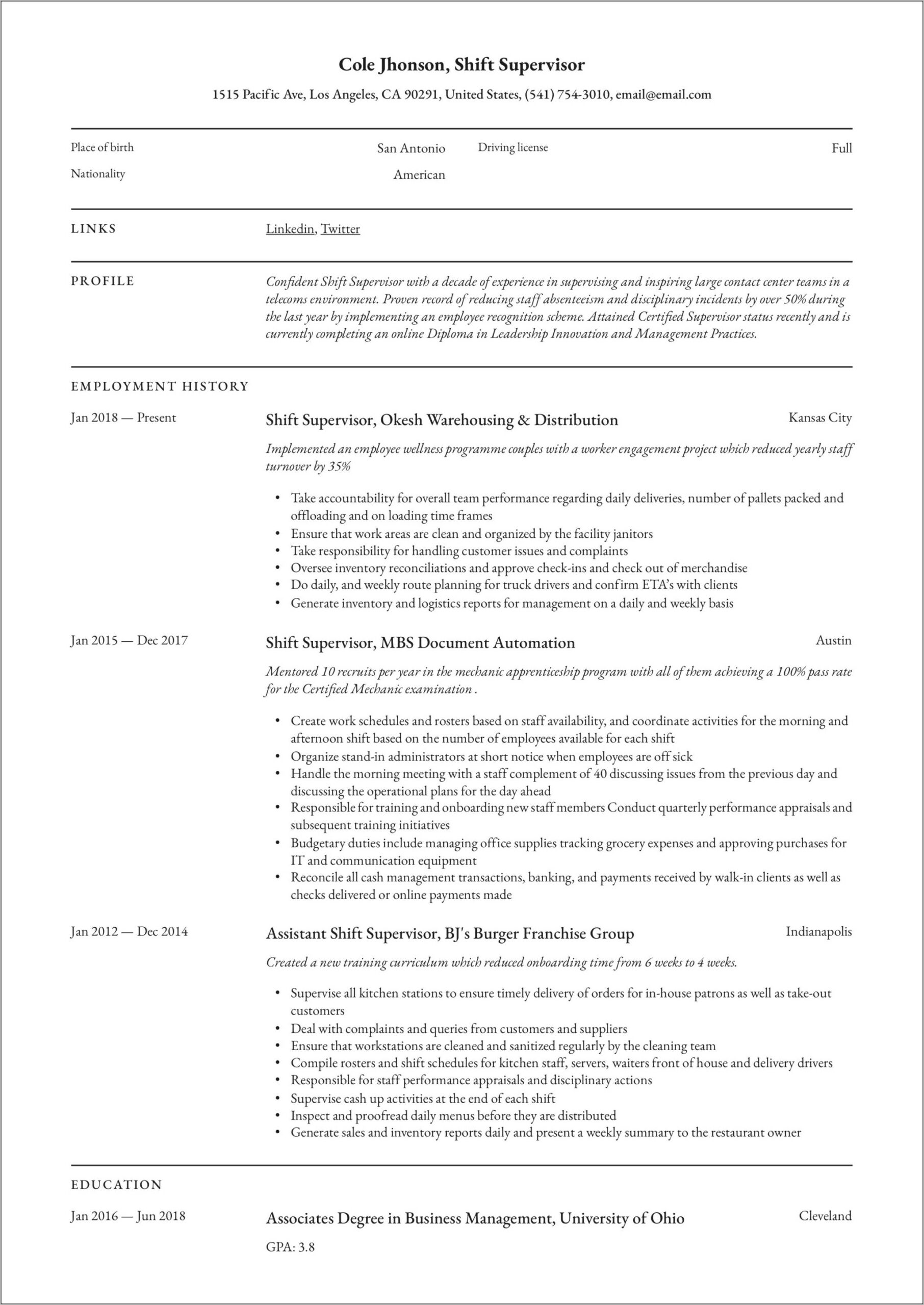 Aas In Business Management Written On A Resume