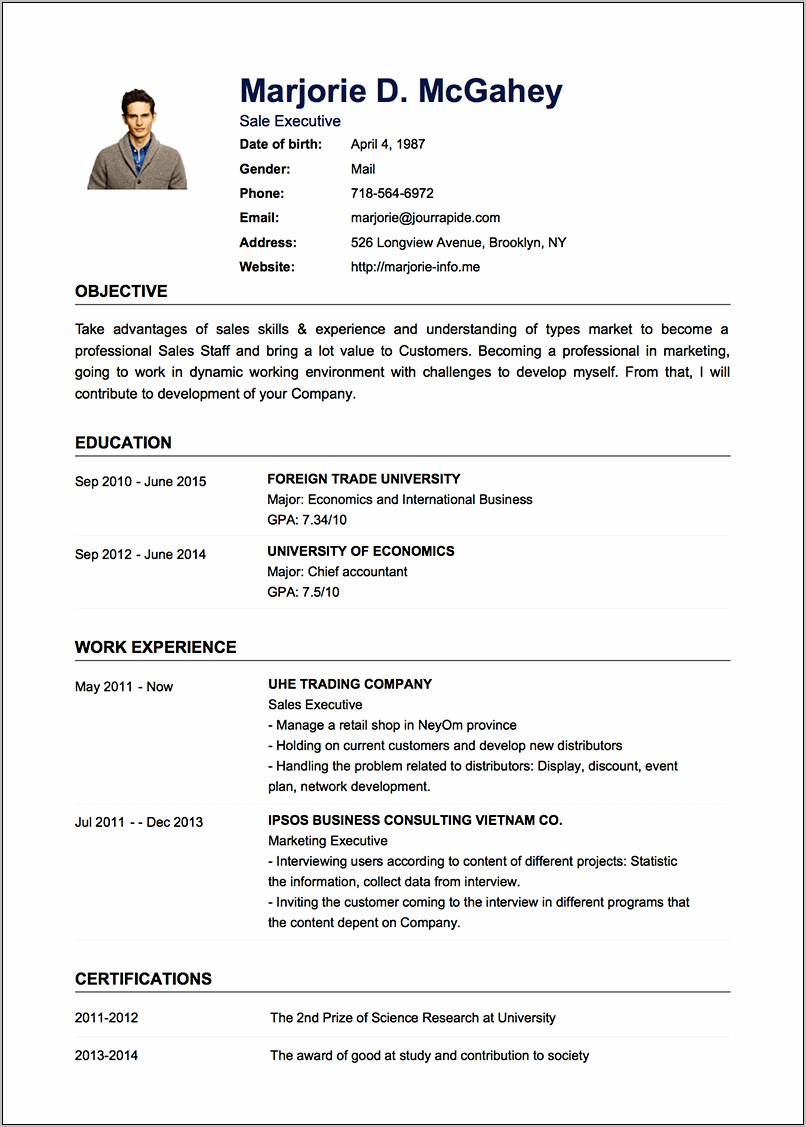 About Me Resume Examples For Freshers