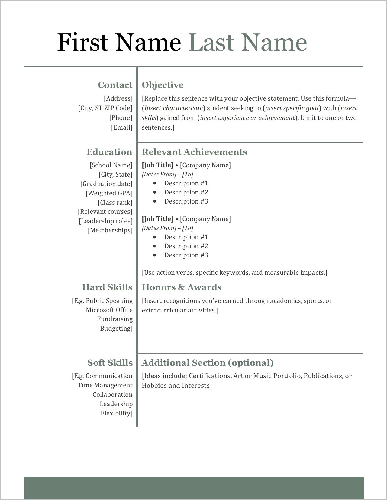 Academic Resume For College Applications Template