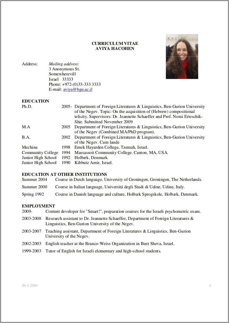 Academic Resume For Teacher Assistant High School