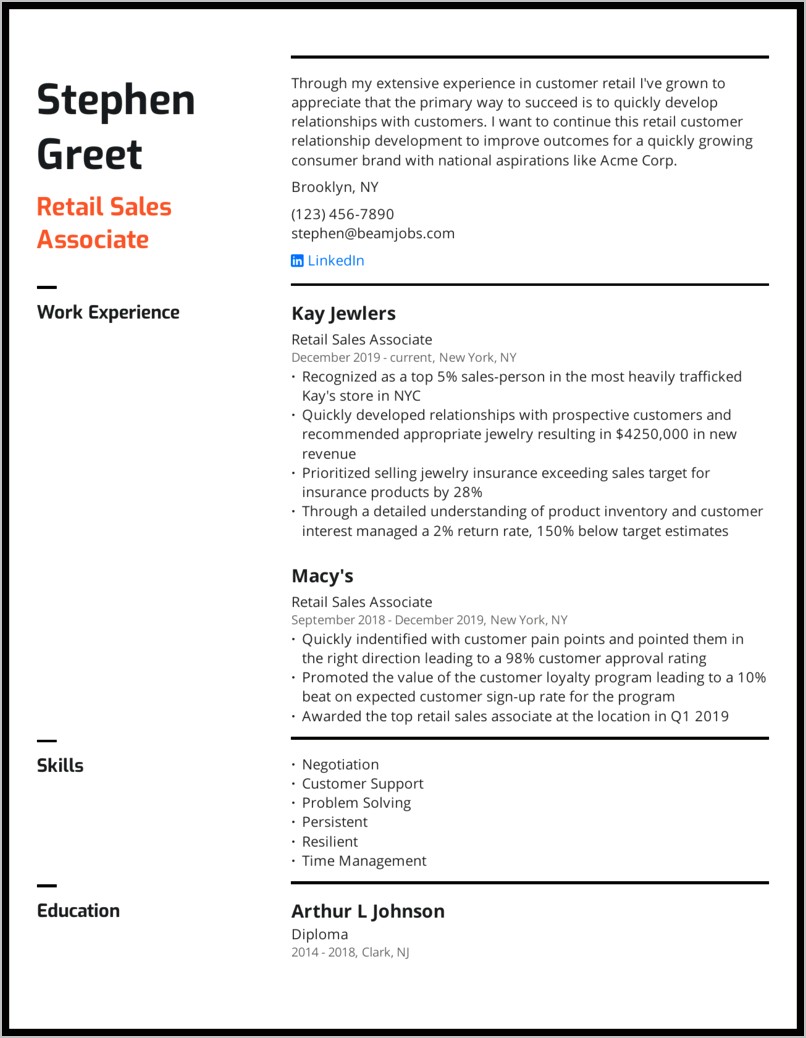 Accomplishments On Resume Examples Sales Associate