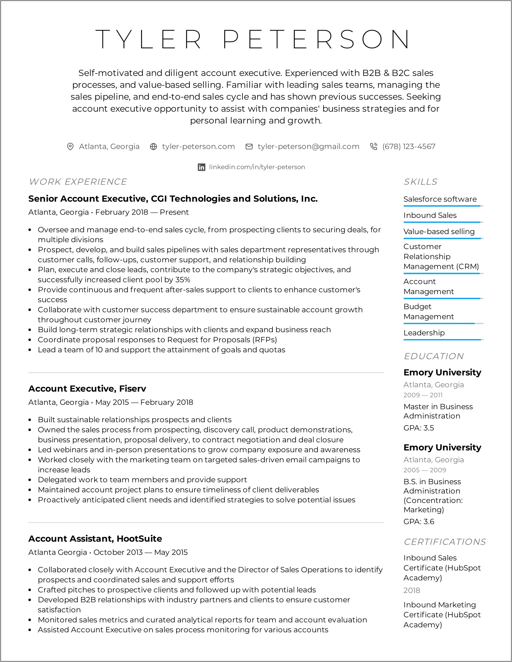 Account Executive Resume Format In Word