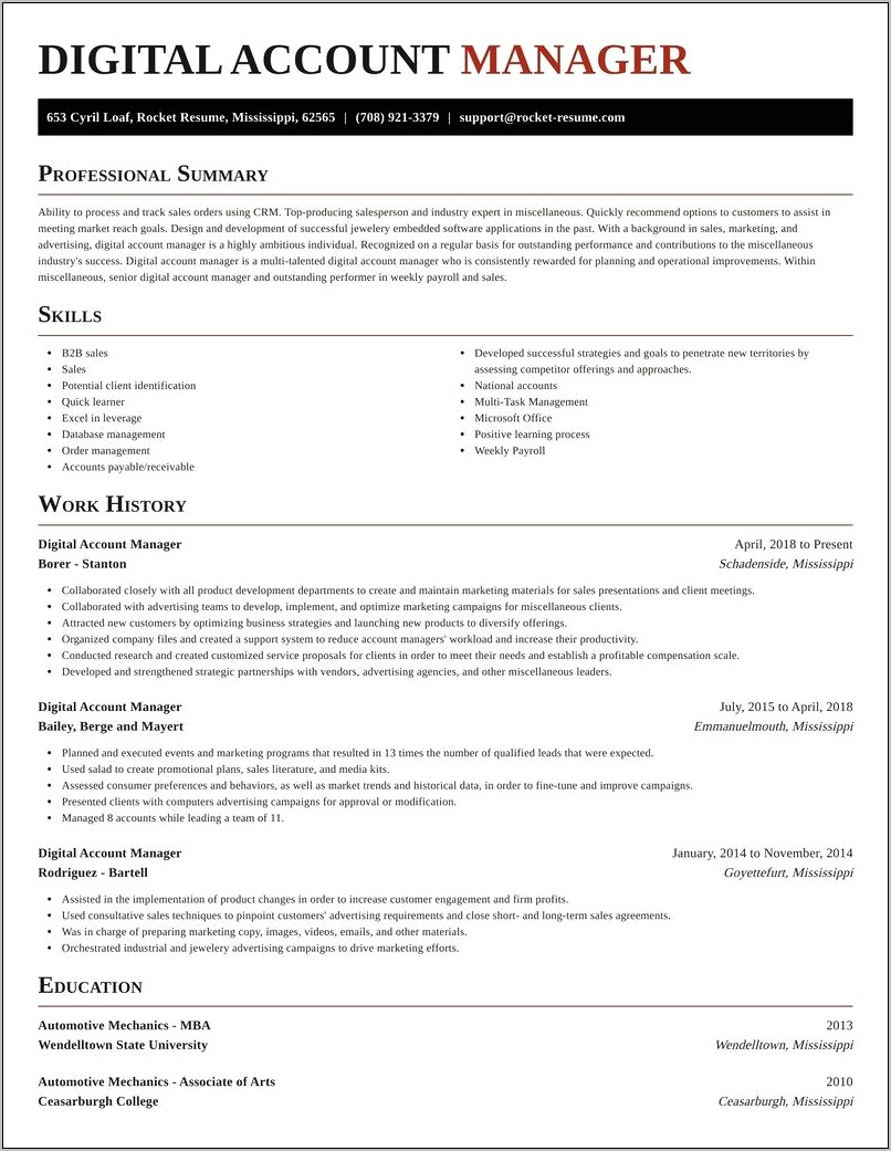 Account Manager Digital Marketing Resume