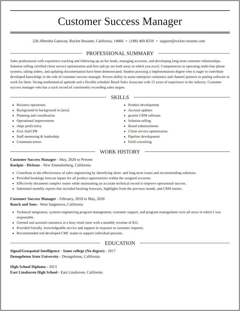 Account Manager Resume To Customer Success