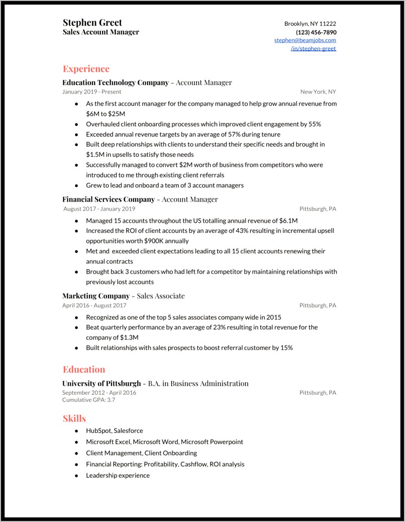 Account Manager Skill For A Resume