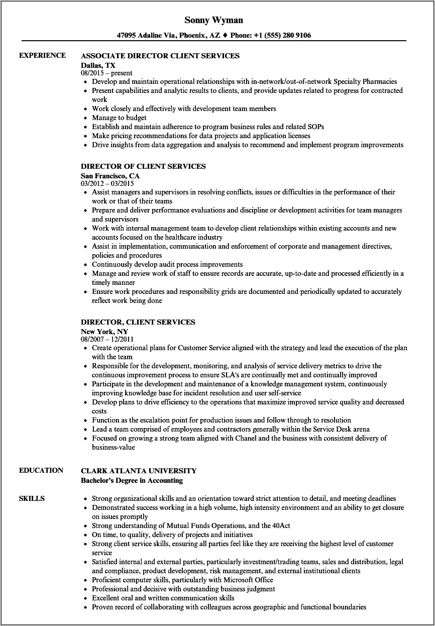 Account Servicing Experience On A Resume