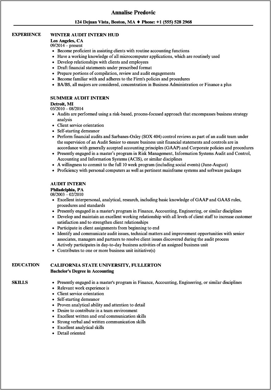Accounting Intern Job Description For Resume