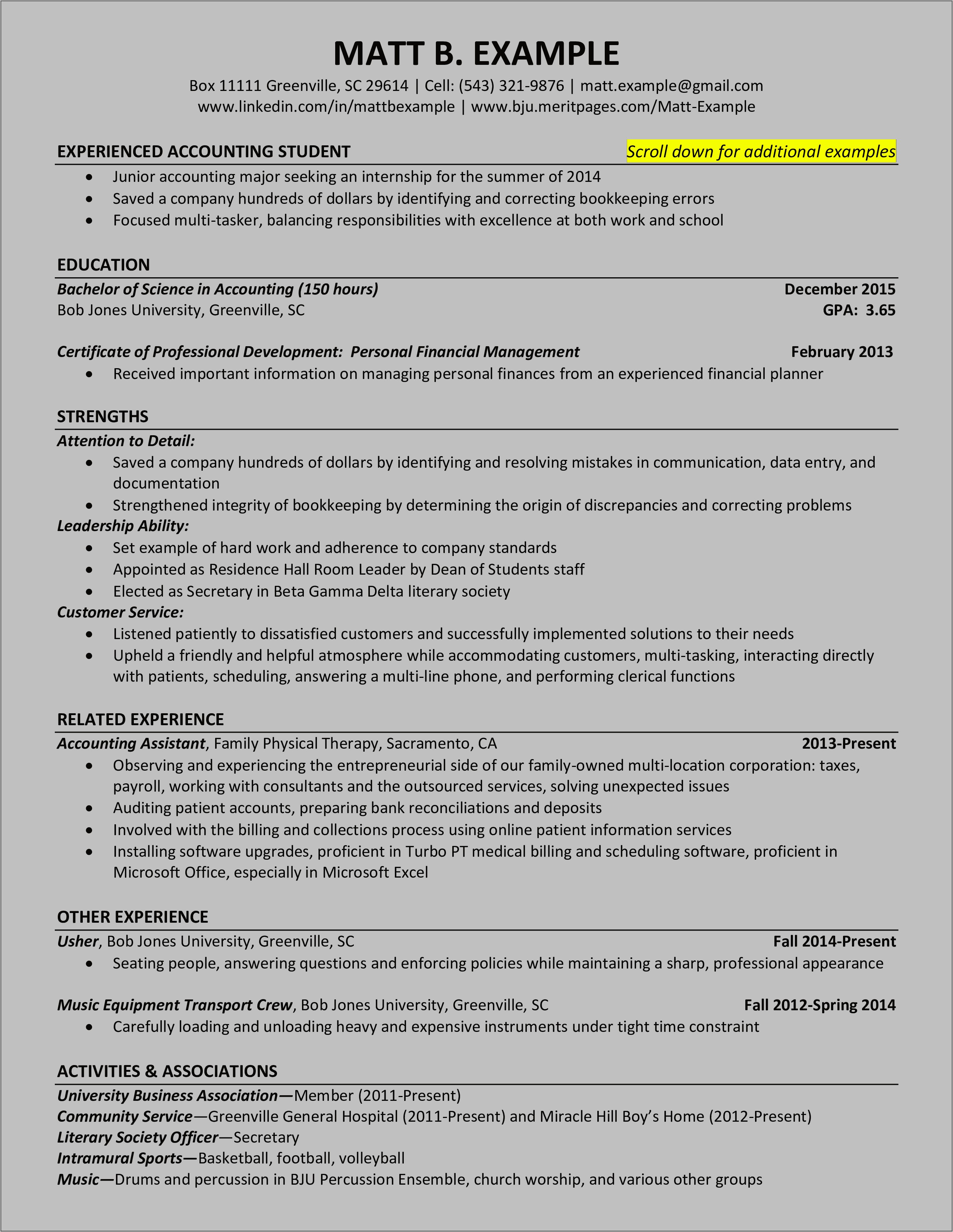Accounting Student Resume For Government Jobs