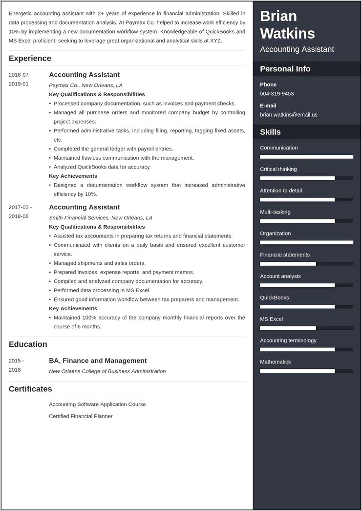 Accounts Assistant Job Description For Resume