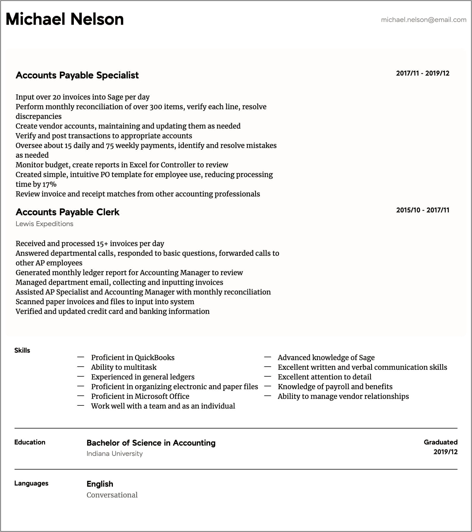 Accounts Payable Clerk Job Description For Resume
