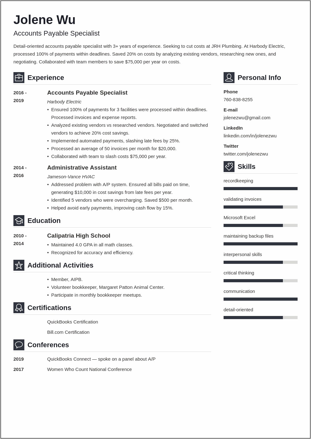 Accounts Payable Specialist Resume Examples